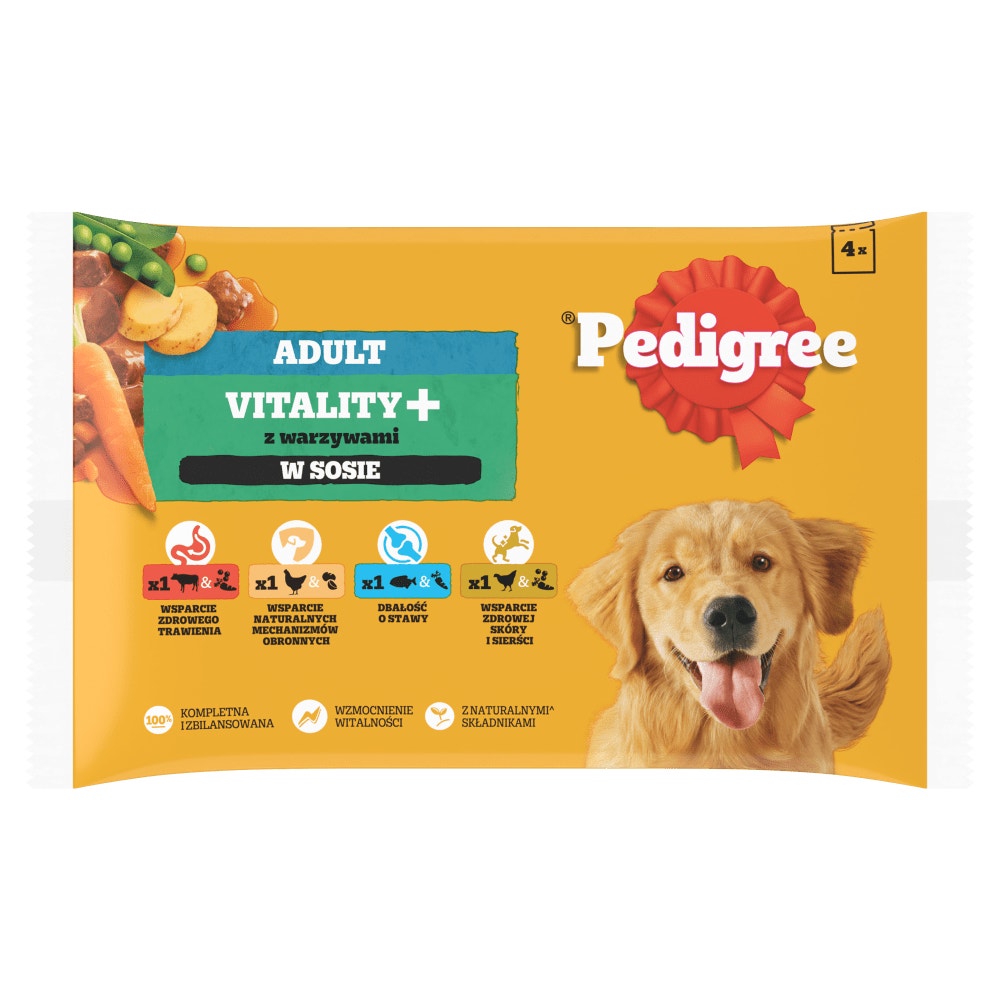 PEDIGREE® Adult Vitality+ z Warzywami w Sosie, 4 x 85 g