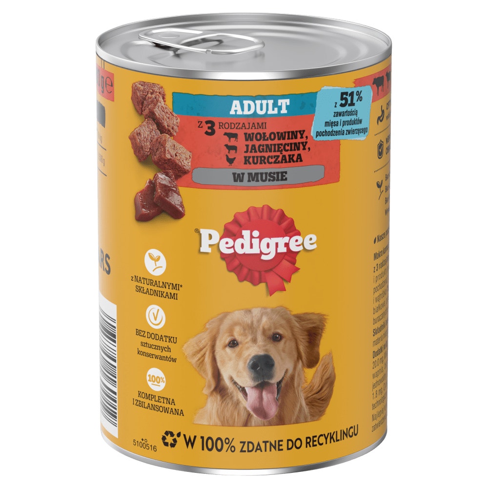 PEDIGREE® Adult z 3 Rodzajami Mięsa w Musie, 400 g